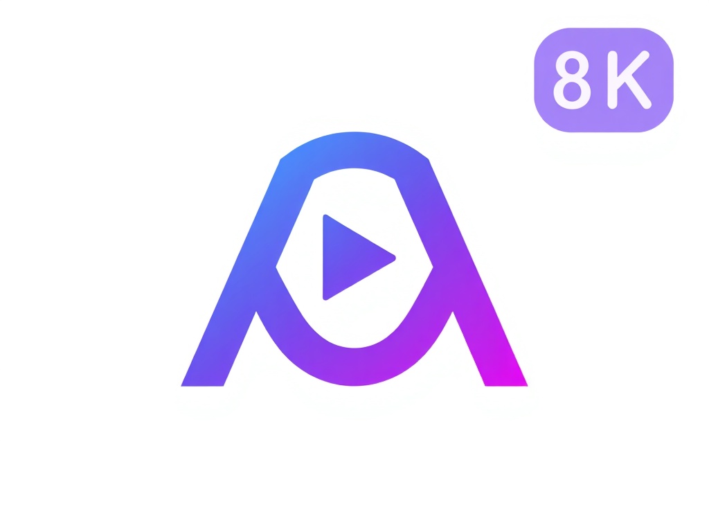 A minimalist geometric logo: a stylized 'M' formed by a ribbon-like line, incorporating a subtle play icon, gradient of deep blue to vibrant purple, isolated on white, 8k, photorealistic render.
